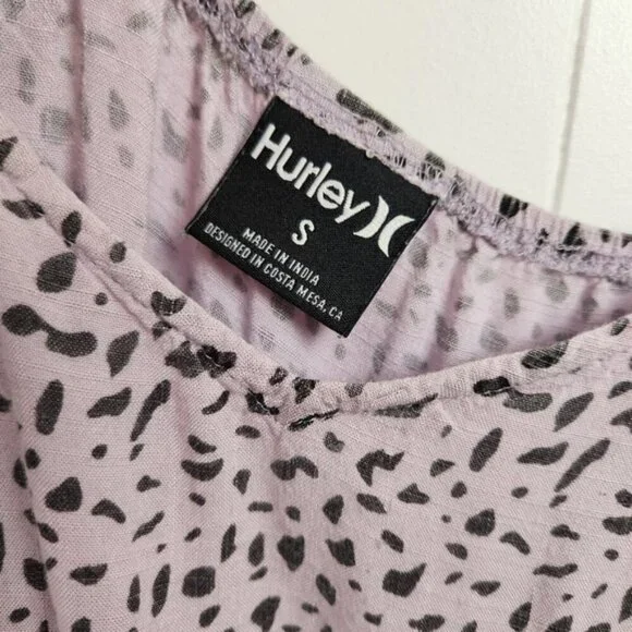 Hurley Purple Sleeveless Babydoll Mini Dress Summer Sundress Leopard Print - Picture 8 of 9